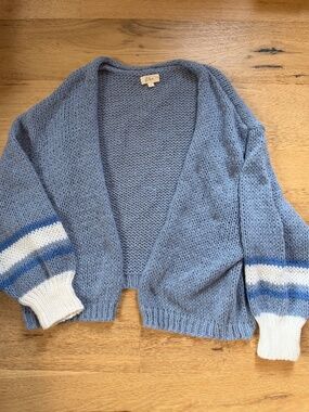ELAN Size S Blue Loose Knit Varsity Stripe Dolman Sleeve Cardigan